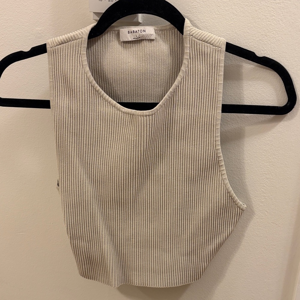 Babaton Beige Ribbed Crop Top